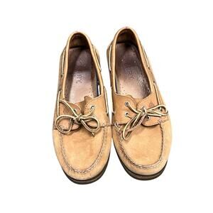 Sperry Leather 2-Eye Top Sidder Boat Shoes in the Sahara Tan Sz 11W
